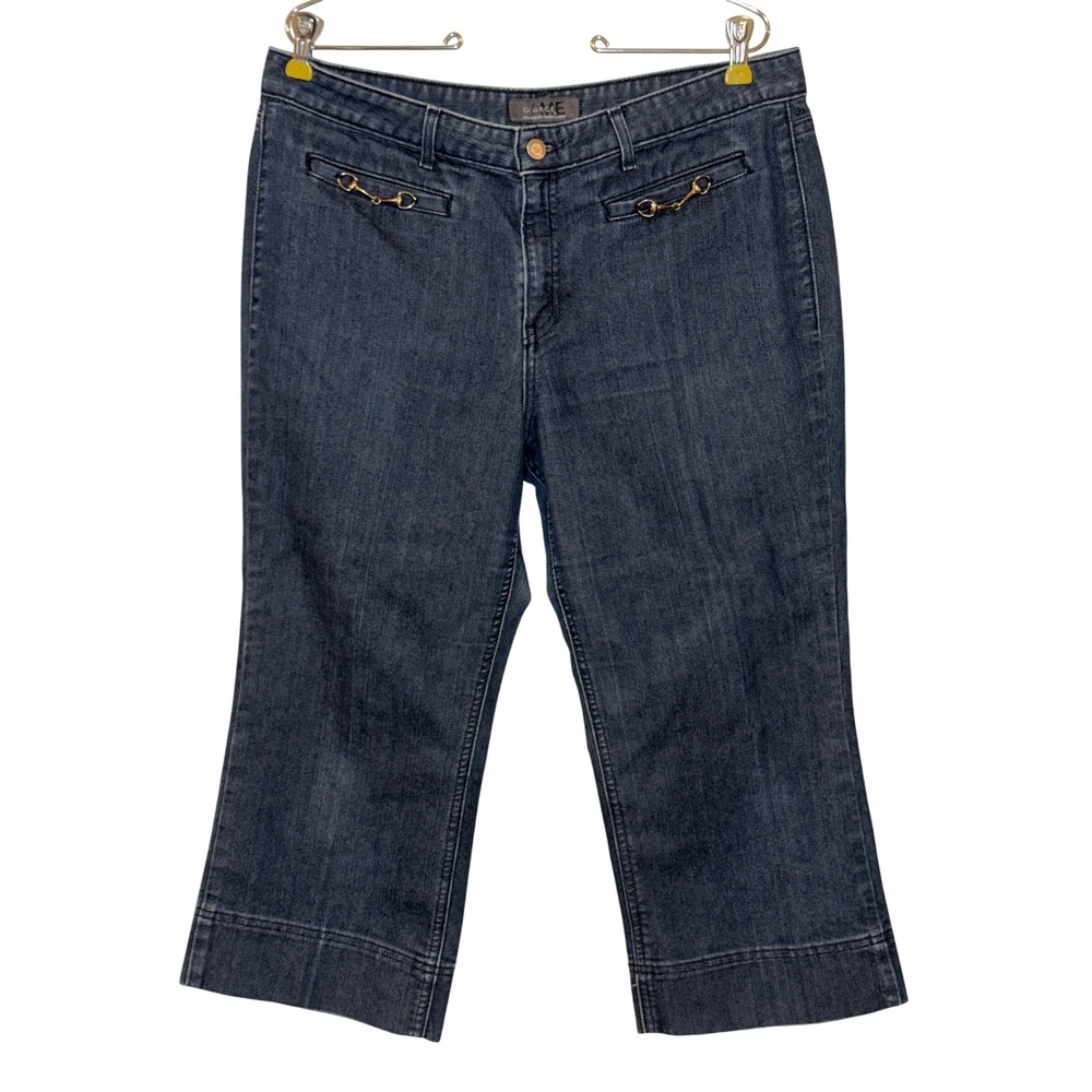 George ME Mark Eisen Women Indigo Blue Denim Capri Jeans Horsebit Detail Size 14